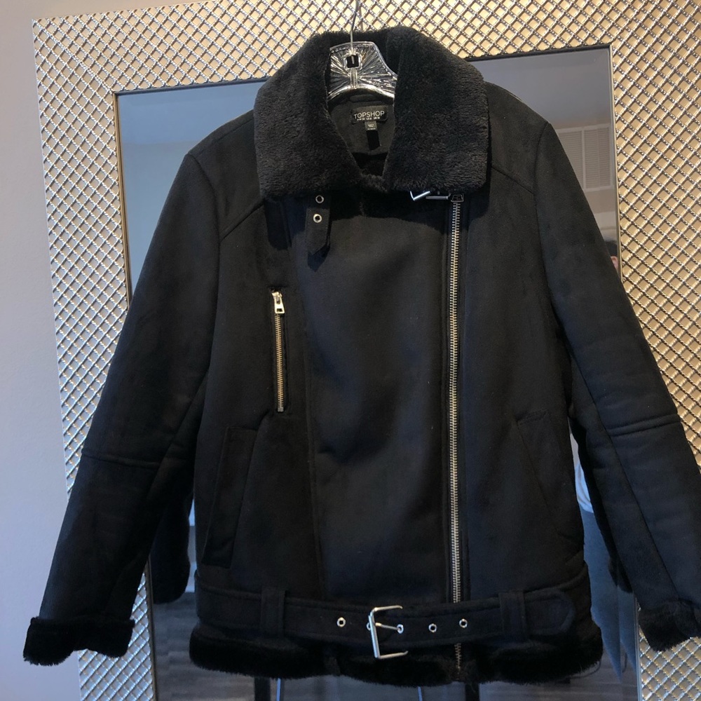 Topshop Faux Shearling Biker Jacket